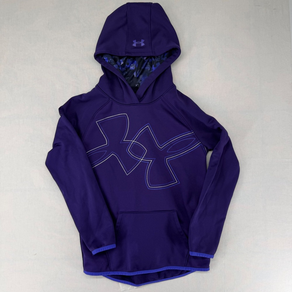 Under Armour Kids Purple Pullover Hoodie Camo Hood Lining Youth Medium